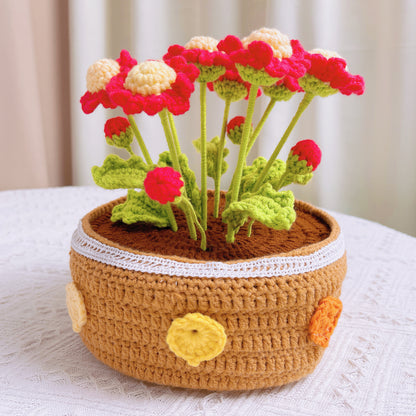 Handcrafted Large Plant Pot Arrangement with 8 Red Daisies for Indoor Decor & Gift Giving