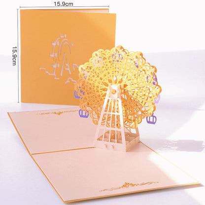 Get Well Greeting Card with Yellow Envelope - Festival-Themed 3D Ferris Wheel for Anniversary Birthday Blessing - The Bloom Crafter