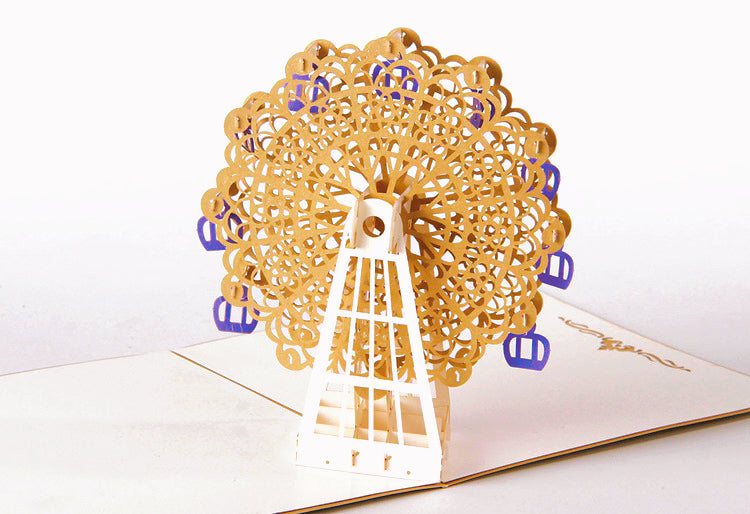 Get Well Greeting Card with Yellow Envelope - Festival-Themed 3D Ferris Wheel for Anniversary Birthday Blessing - The Bloom Crafter