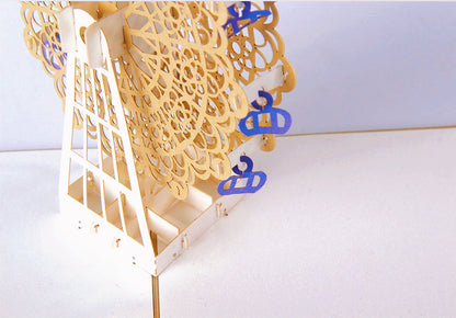 Get Well Greeting Card with Yellow Envelope - Festival-Themed 3D Ferris Wheel for Anniversary Birthday Blessing - The Bloom Crafter