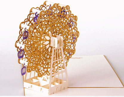 Get Well Greeting Card with Yellow Envelope - Festival-Themed 3D Ferris Wheel for Anniversary Birthday Blessing - The Bloom Crafter