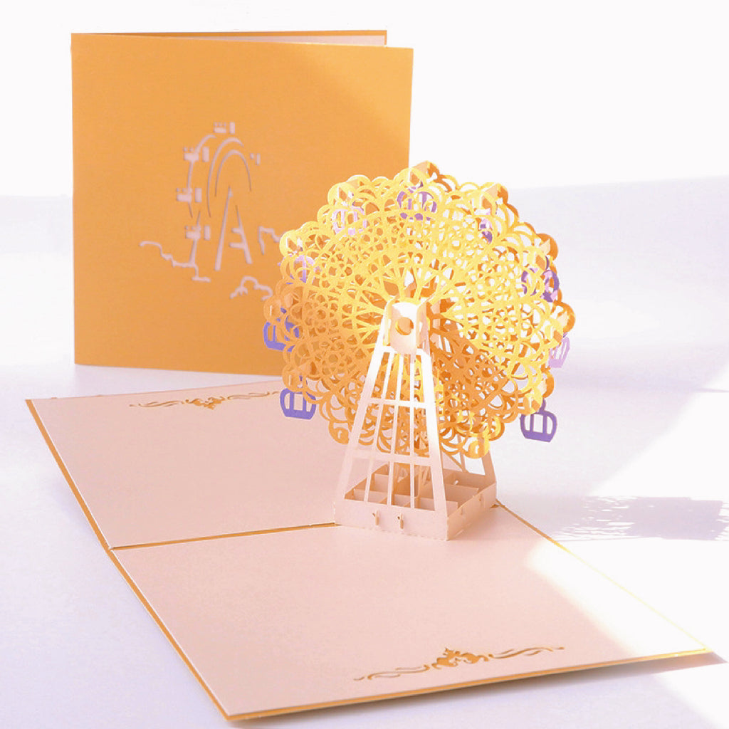 Get Well Greeting Card with Yellow Envelope - Festival-Themed 3D Ferris Wheel for Anniversary Birthday Blessing - The Bloom Crafter