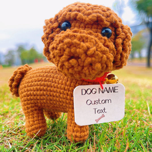 Ornamento Memorial Personalizado de Urso de Pelúcia em Crochê com Etiquetas para Pescoço - Placa Personalizada com Nome e Imagem de Cão/Animal de Estimação - Estatueta 3D Personalizável de Filhote de Cão para Decoração de Casa, Presente de Condolências, L