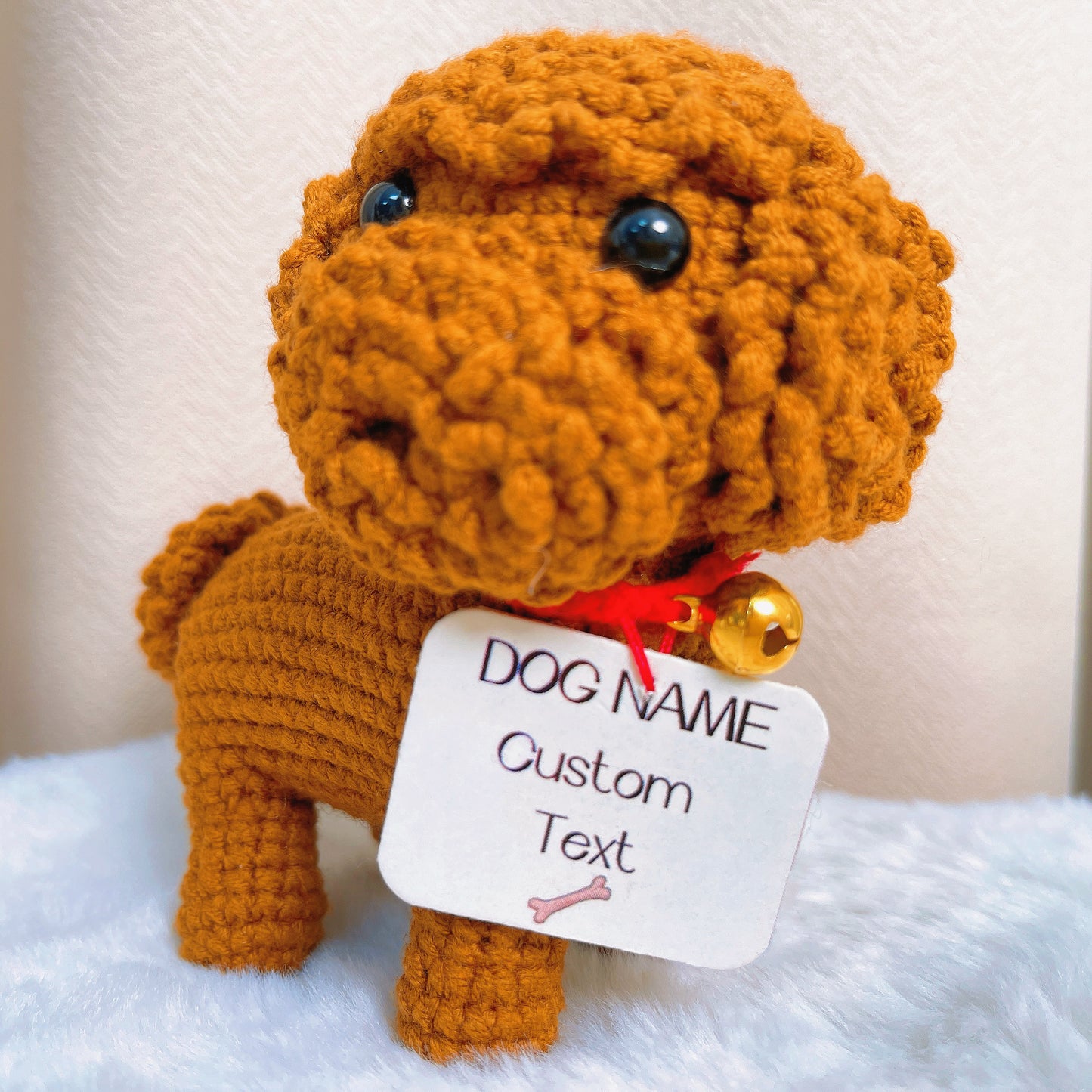 Ornamento Memorial Personalizado de Urso de Pelúcia em Crochê com Etiquetas para Pescoço - Placa Personalizada com Nome e Imagem de Cão/Animal de Estimação - Estatueta 3D Personalizável de Filhote de Cão para Decoração de Casa, Presente de Condolências, L
