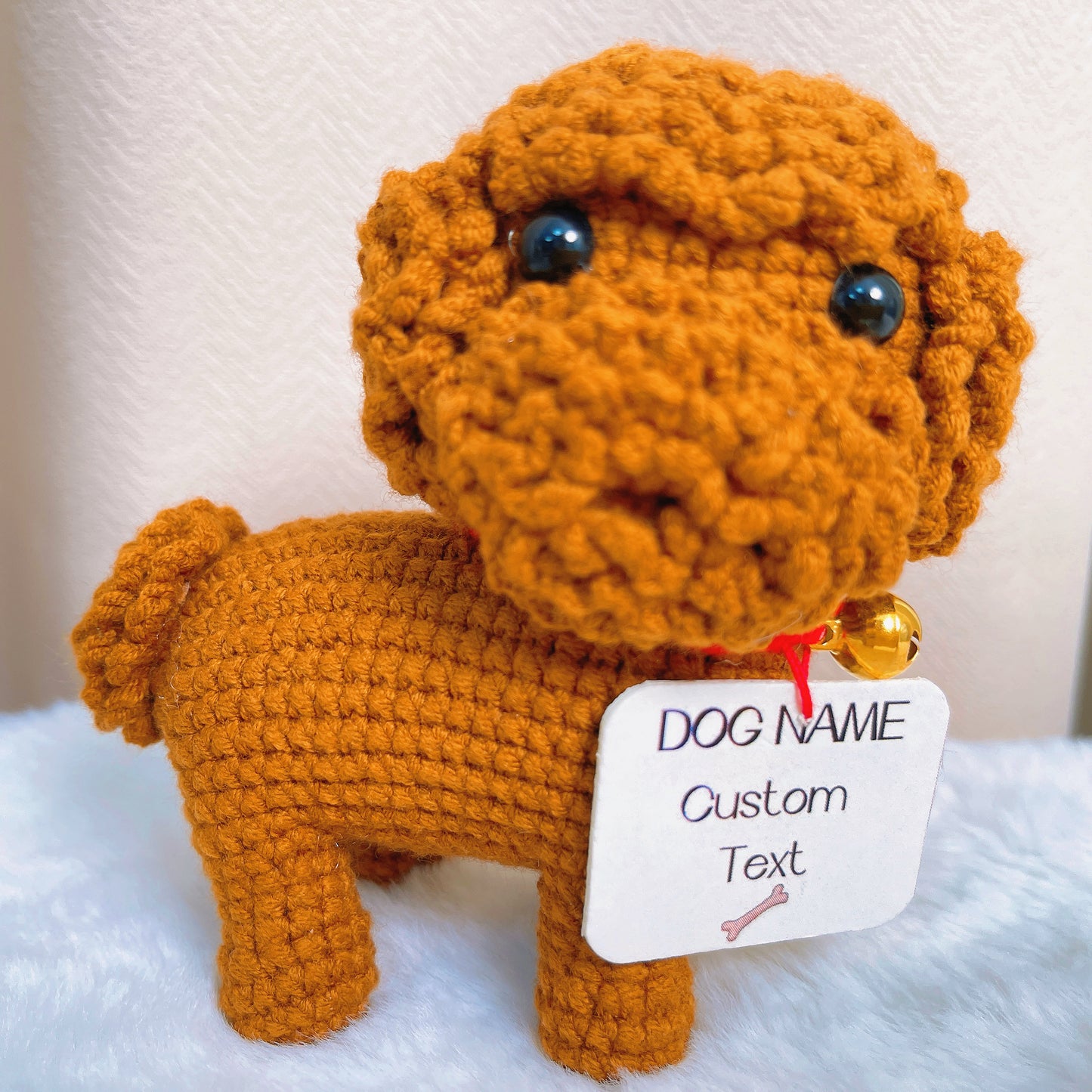 Ornamento Memorial Personalizado de Urso de Pelúcia em Crochê com Etiquetas para Pescoço - Placa Personalizada com Nome e Imagem de Cão/Animal de Estimação - Estatueta 3D Personalizável de Filhote de Cão para Decoração de Casa, Presente de Condolências, L