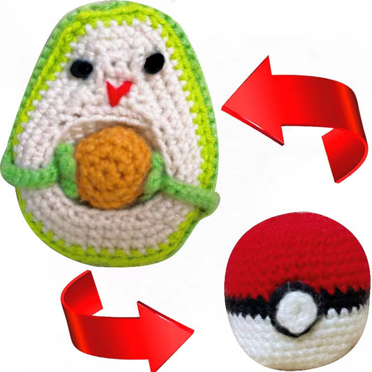 Bola de Mistério Tricotada para Poke Bowl que se Transforma em um Peluche de Abacate com Design Revelável ao Dobrar - Surpresa Inspiradora Artesanal para Aniversário de Adepto do Pikachu que Captura