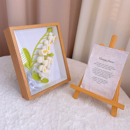 Handmade Lily of the Valley Crochet in Photo Frame - Wooden Wall Decor, Tabletop Display, Unique Wedding Gift, Anniversary, Mother's Day - The Bloom Crafter