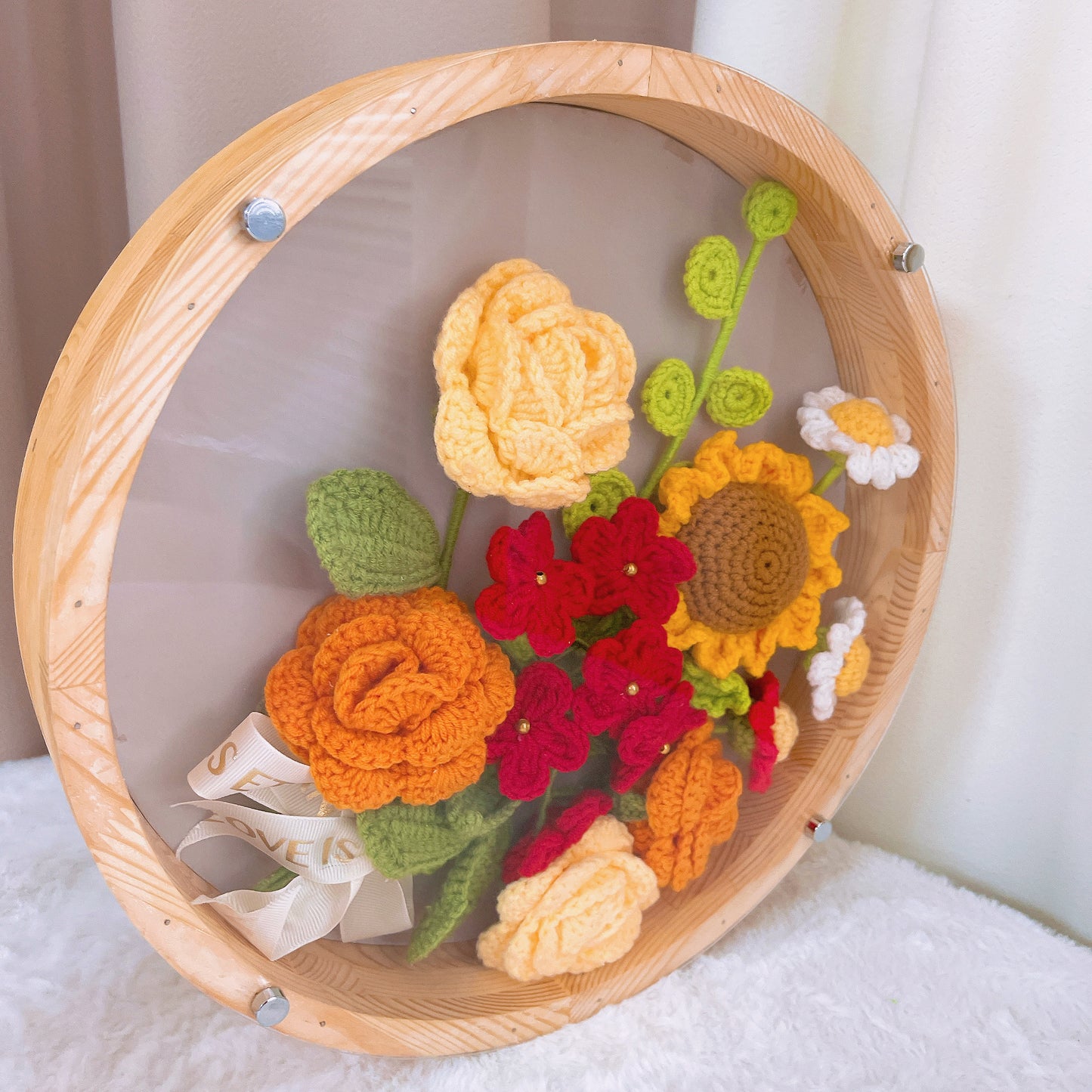 Sunny Breeze Artistry: Handcrafted Crochet Flower Frame Decoration