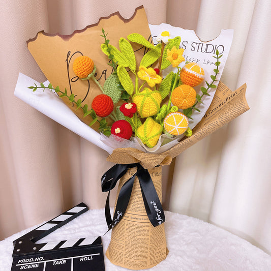 Buquê de Frutas Crochêadas Artesanal com Embalagem Exquisita | Inspirado em Estilos Vintage, Delícia Frutada
