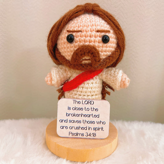 Boneco de Crochê de Jesus com Cartão de Escrituras Personalizável - Presente Religioso Feito à Mão Inspirador para Cristãos, Católicos, Natal, Páscoa e Decoração de Apoio Emocional Espiritual