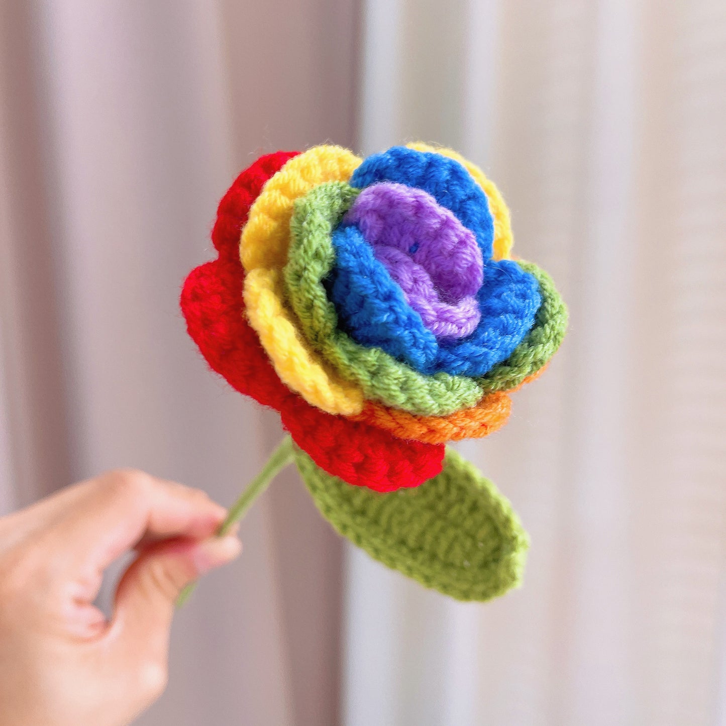 Handmade Crochet Multicolor Rose Bouquet, 11-Stem Allergy-Free Forever Flowers Valentine's, Mother's Day, Anniversary, Home Decor