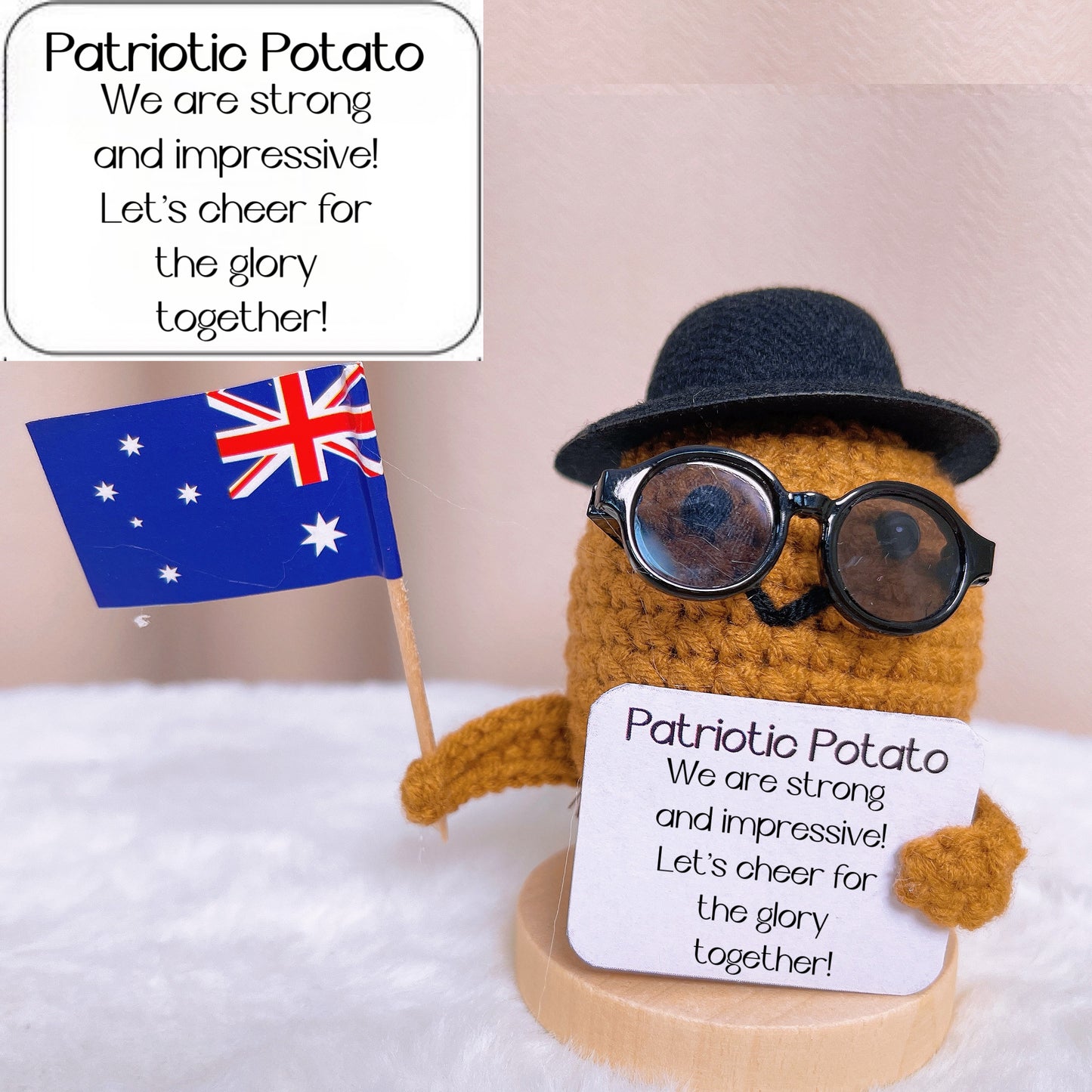 Plushie a maglia di patata patriottica con bandiera nazionale - Decorazione unica e accattivante per i sostenitori positivi della patria, orgoglio olimpico, veterani, soldati commemorati, Giorno dell'Indipendenza USA, UK, Australia.