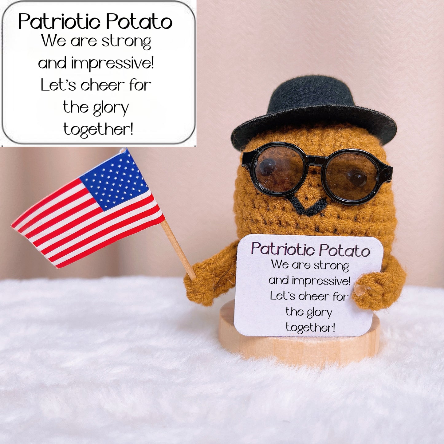 Plushie a maglia di patata patriottica con bandiera nazionale - Decorazione unica e accattivante per i sostenitori positivi della patria, orgoglio olimpico, veterani, soldati commemorati, Giorno dell'Indipendenza USA, UK, Australia.