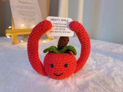 Positive Crochet Mighty Apple Plushie - Message personnalisable puissant Get Well Hospitalisation Pick Me Up Exam Finals Work Stress Relief Gift