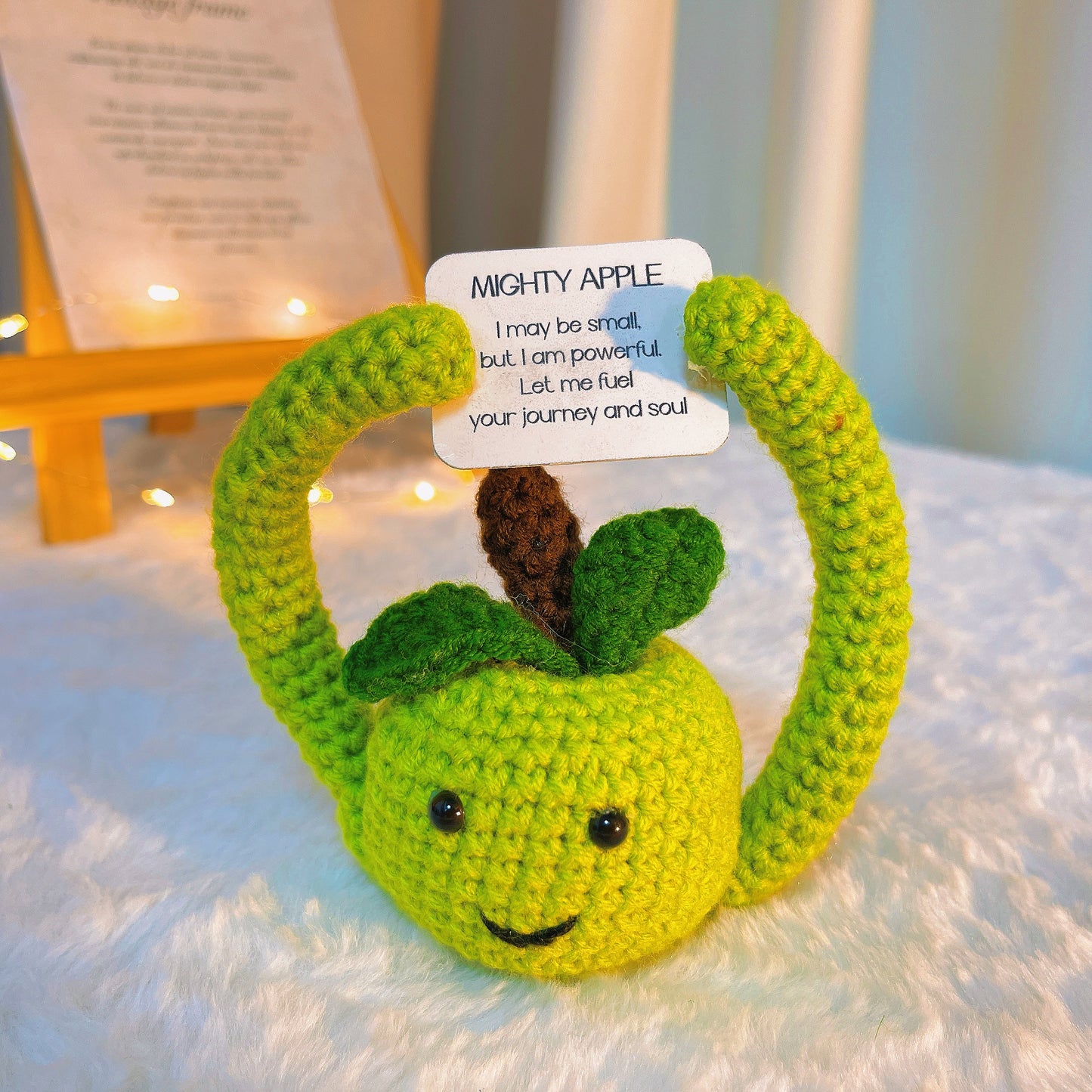 Positive Crochet Mighty Apple Plushie - Message personnalisable puissant Get Well Hospitalisation Pick Me Up Exam Finals Work Stress Relief Gift