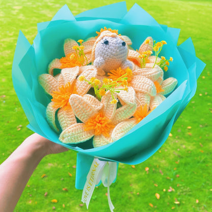 Mazzo di Fiori a Crochet Incantevole - Fiore di Narciso Giallo con Involucro Verde e Blu Tiffany Per gli Amanti del Teatro delle Performance di Balletto di Neverland Regalo per Lauree Compleanni Promozioni