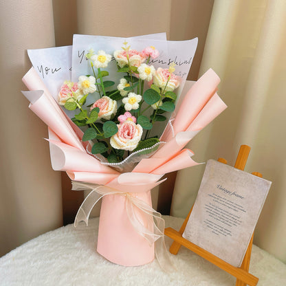 Petali d'Amore: Mazzo di Rose Fatte a Mano a Uncinetto in Rosa - Regali di Lusso per San Valentino, Festa della Madre e Altro Ancora