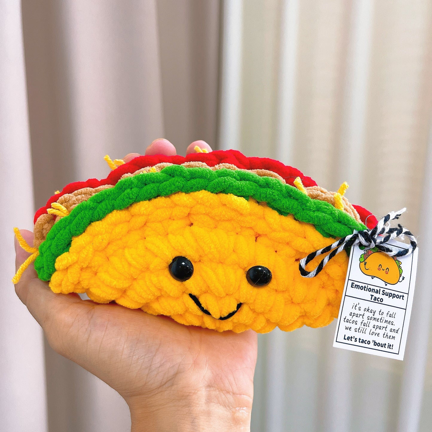 Brinquedo de Pelúcia Mexicano Taco de Apoio Emocional Feito à Mão em Crochê com Texto Personalizável: Presente de Amizade, Companheiro Positivo