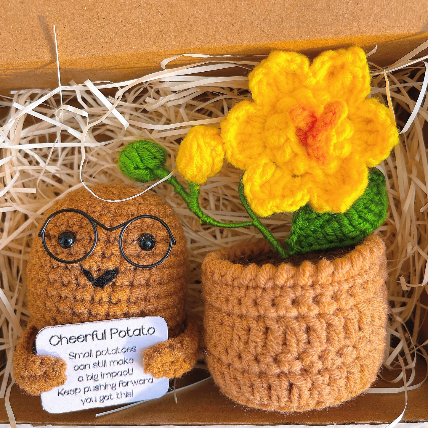 Figurinha Alegre de Batata Feita à Mão para Mesa com Cartão Personalizável, Plantinhas em Jardininha em Miniatura - Perfeita para Decoração de Casa, Presentes, Motivação e Ocasiões Especiais