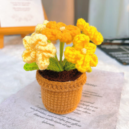 Handcrafted Gradient Color Forget-Me-Not Potted Planter - Unique Crochet Flower Pot, Home Decor, Eco-Friendly Gift for Garden Lovers, Perfect for Birthdays, Anniversaries, and Special Occasions