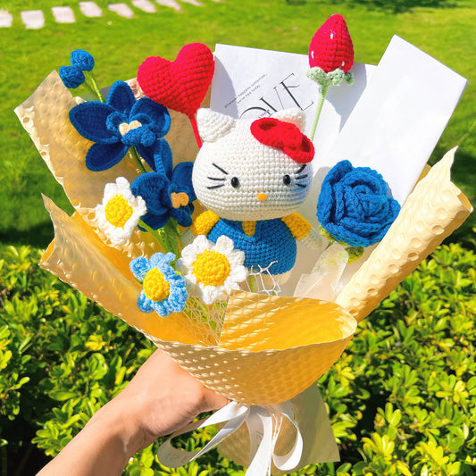 Cat Inspired Crochet Flower Bouquet - Handmade Flower Hypoallergenic Gift for Birthdays, Valentine's Day, Kids
