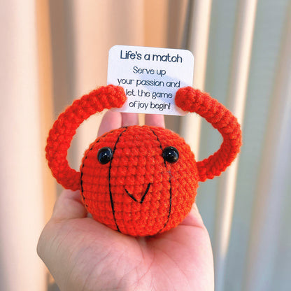 Porte-clés en forme de ballon de sport fait à la main au crochet - Basketball, Baseball, Football, Tennis - Cadeau personnalisable avec message inspirant - Parfait pour les amateurs de sport, les anniversaires, les vacances et les occasions spéciales