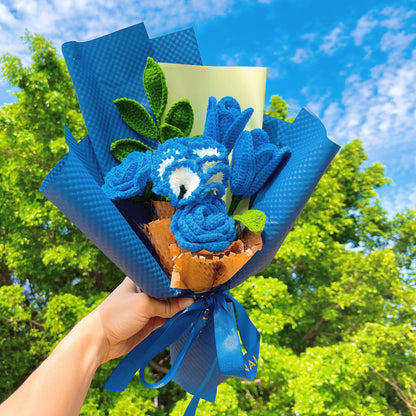 Marineblauer Vintage-Blumenstrauß mit Rosen, Nelken und Tulpen - handgefertigtes, elegantes japanisches Blumengeschenk für sie mit Heuschnupfenallergie