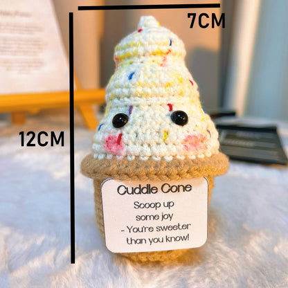 Peluche de glace artisanale avec carte personnalisable - Crème fouettée colorée - Décoration d'intérieur mignonne pour les anniversaires, les célébrations et les amateurs de friandises positives et encourageantes