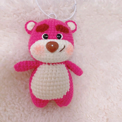 Hand-Crocheted Bear Theme Strawberry Flower Bouquet - Pink Roses, Lily of the Valley, Calla Lilies, Tulips, Daisy, Pink Feathers & Wrapping Paper - Perfect Allergy-Friendly Gift for Birthdays, Anniversaries, and Special Occasions