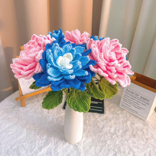 Handmade Crochet Dahlia Flower Bouquet – Realistic 7-Layer Heavy Craft Floral Arrangement, Hypoallergenic Gift for Wedding, Anniversary, Mother’s Day
