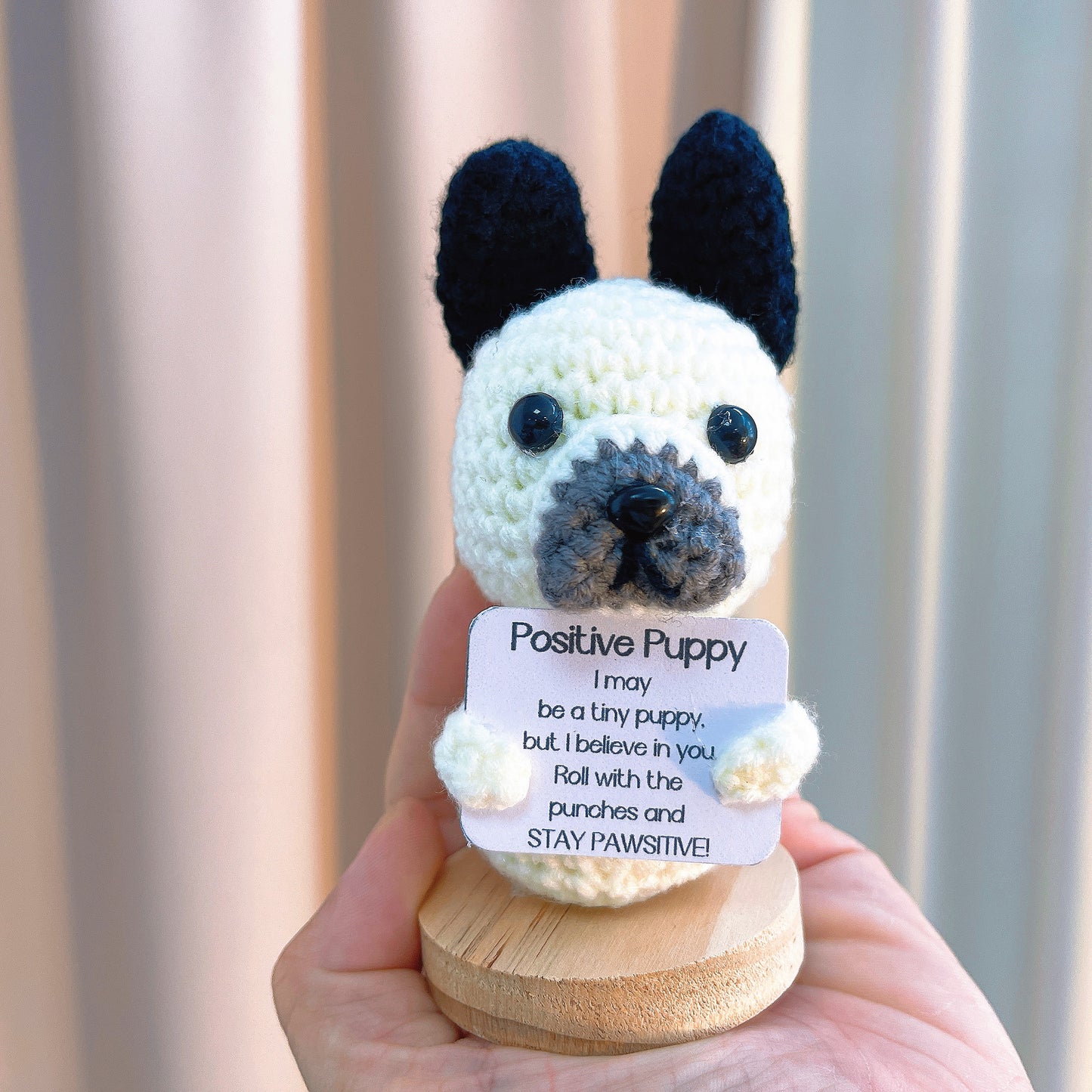 Handmade Crochet Dog Figure with Customizable Message - Dog Lover Breed French Bulldog,  Beagle, Chihuahua