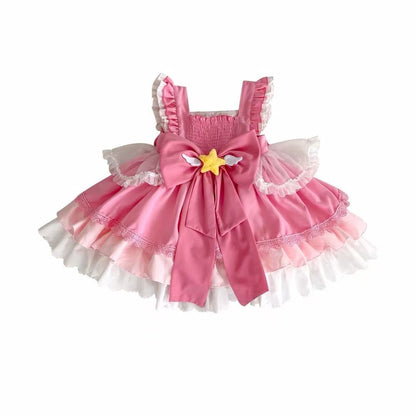 Girl's Star Lolita Princess Party Dress - Handmade Detachable Wings & Bows, Custom Dyed Magenta, Built-in Petticoat, 100% Cotton Lining - Perfect for Birthday, Christmas, Pageant, Photo Shoots (3-12 Years)
