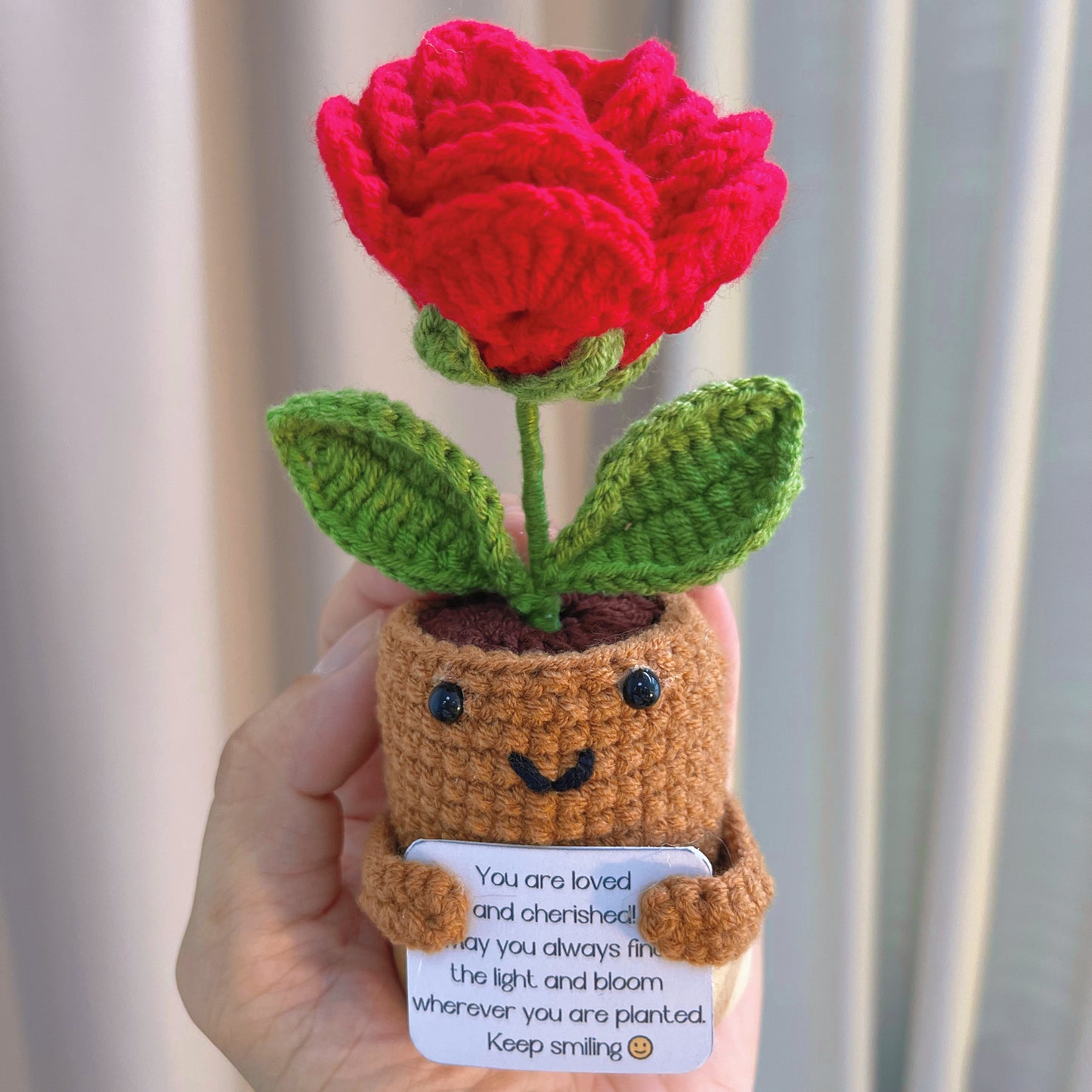 June Birth Month Rose Bouquet - Handcrafted Hooked Single Stem Birthday Flower with Baby's Breath, National Flower Celebration