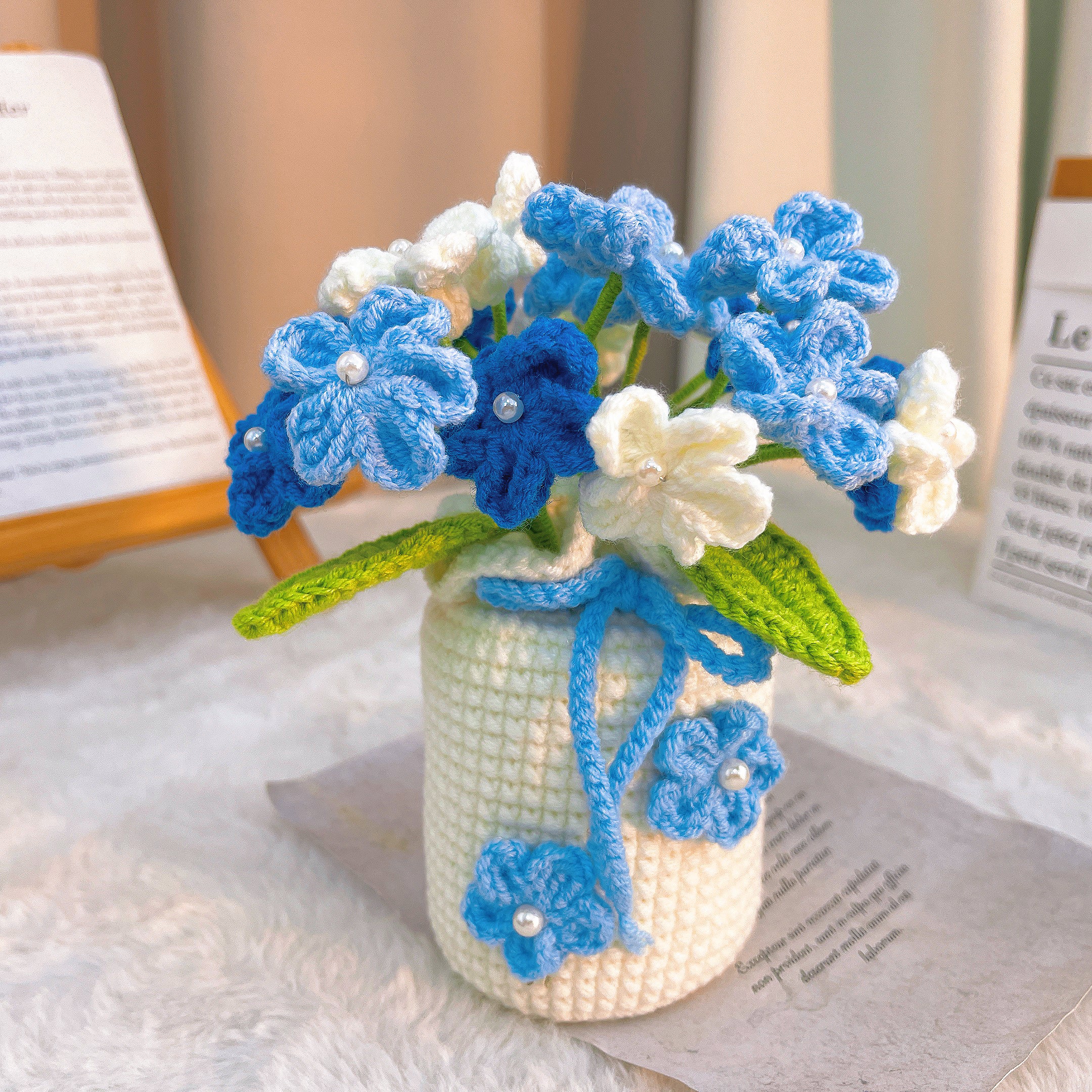 Handmade Crochet Forget-Me-Not Potted Plant - Decorative Flower