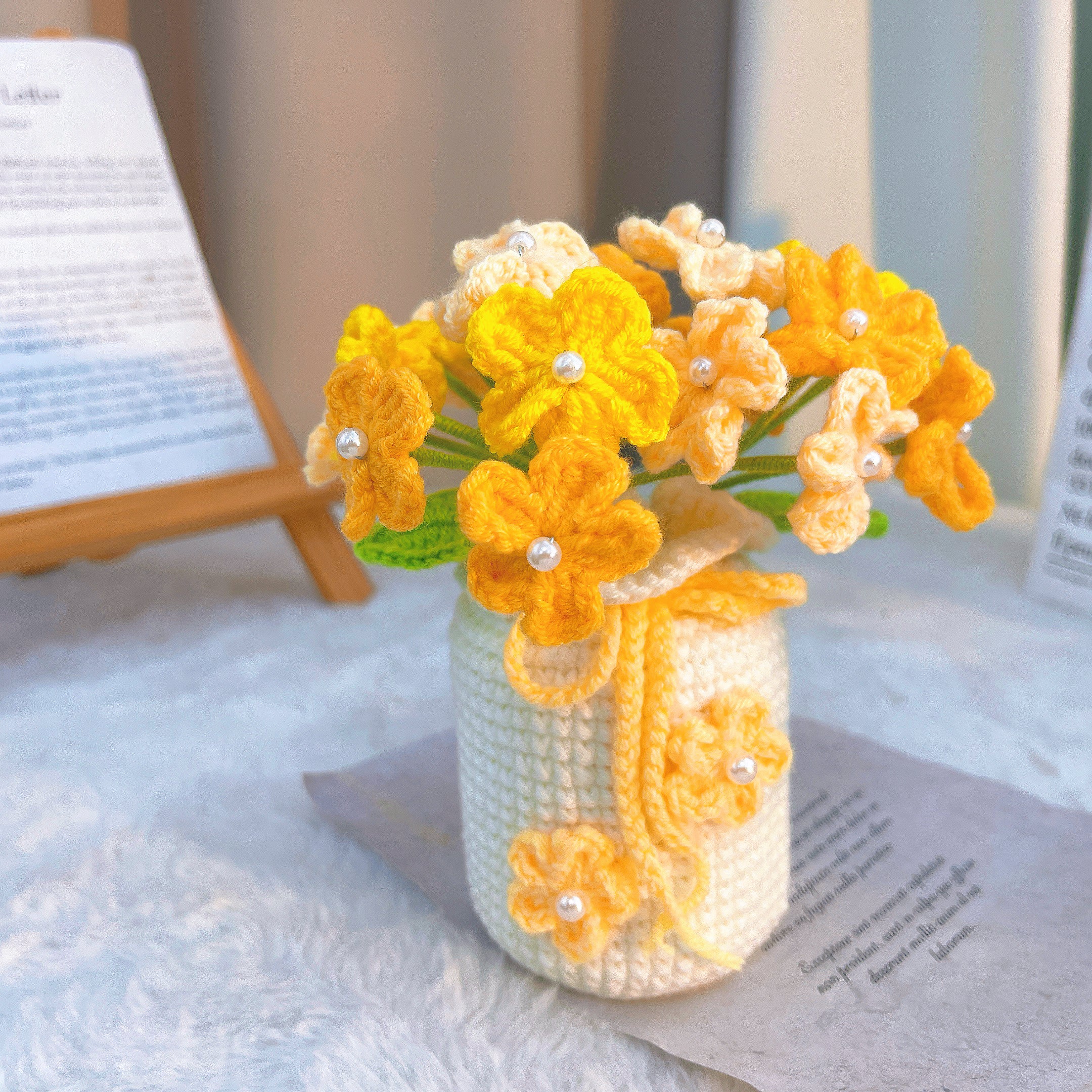 Handmade Crochet Forget-Me-Not Potted Plant - Decorative Flower