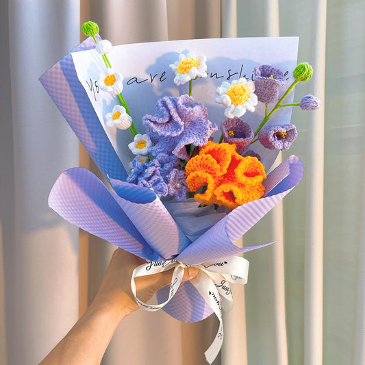 Handmade Crocheted Whimsical Meadows Bouquet - Lily of the valley, carnations, daisies, forget-me-not