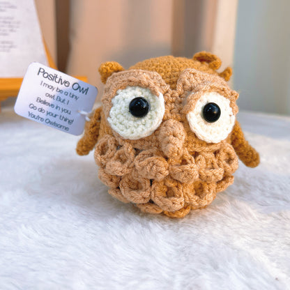 Hand Crochet Owl Ornament, Positive Message Owl with Custom Card, Encouragement Gift for Desk, Home, Valentine's, Christmas, Birthday
