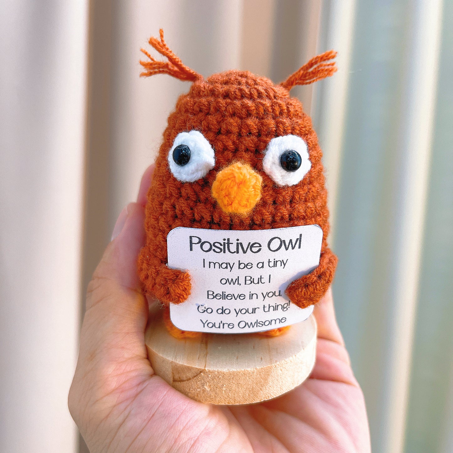 Hand Crochet Owl Ornament, Positive Message Owl with Custom Card, Encouragement Gift for Desk, Home, Valentine's, Christmas, Birthday