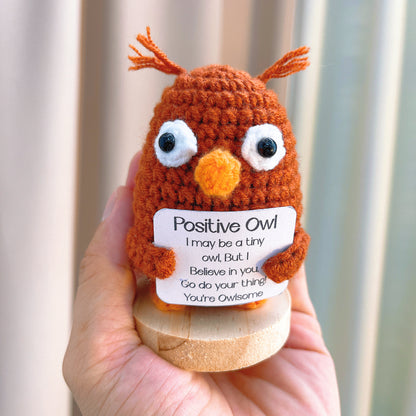 Hand Crochet Owl Ornament, Positive Message Owl with Custom Card, Encouragement Gift for Desk, Home, Valentine's, Christmas, Birthday