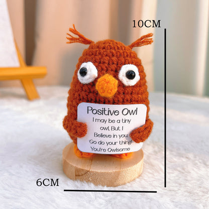 Hand Crochet Owl Ornament, Positive Message Owl with Custom Card, Encouragement Gift for Desk, Home, Valentine's, Christmas, Birthday