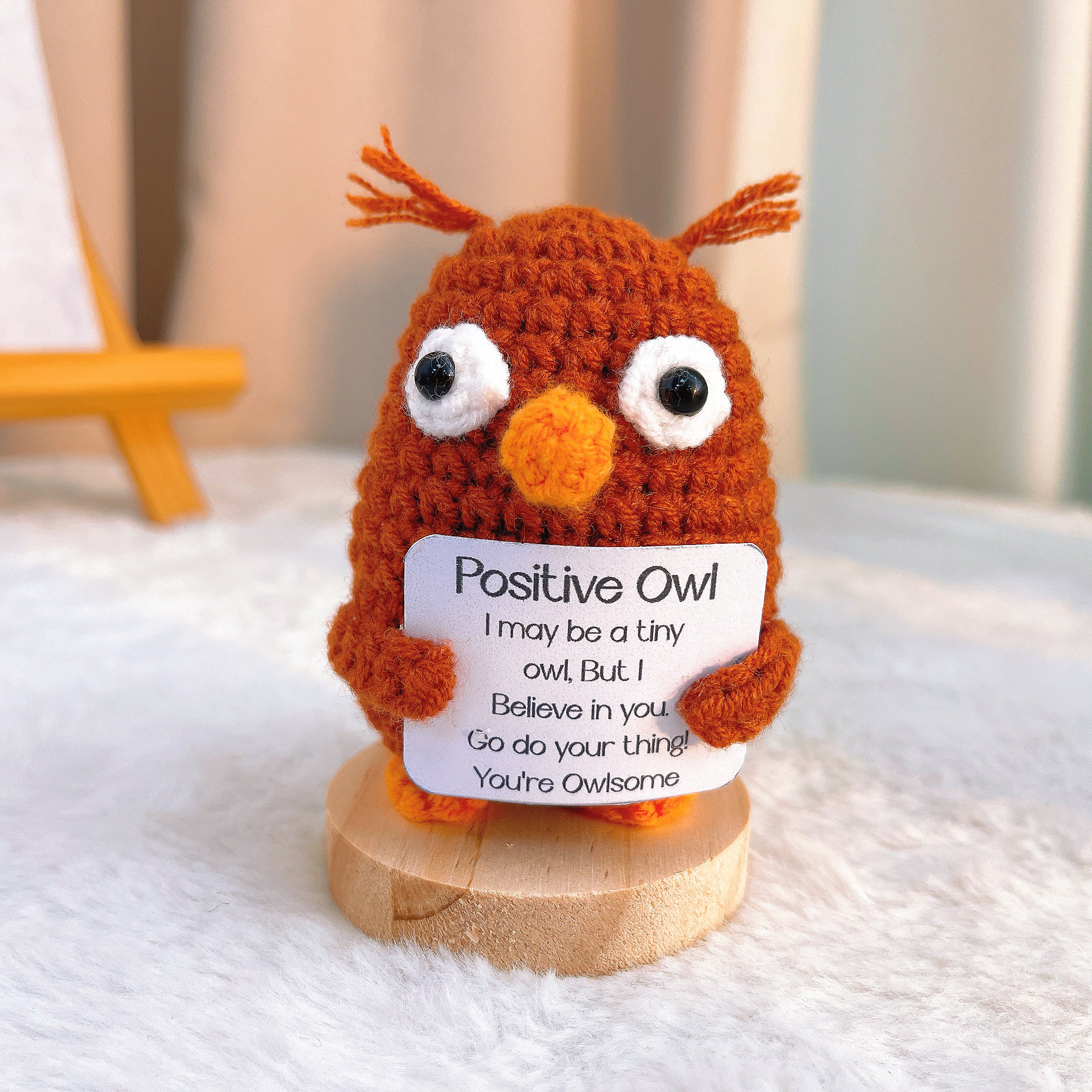 文字入れ可能】福を呼ぶフクロウのあみぐるみ メッセージスタンド