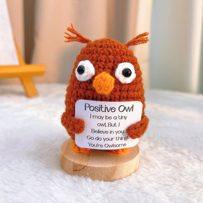 Hand Crochet Owl Ornament, Positive Message Owl with Custom Card, Encouragement Gift for Desk, Home, Valentine's, Christmas, Birthday