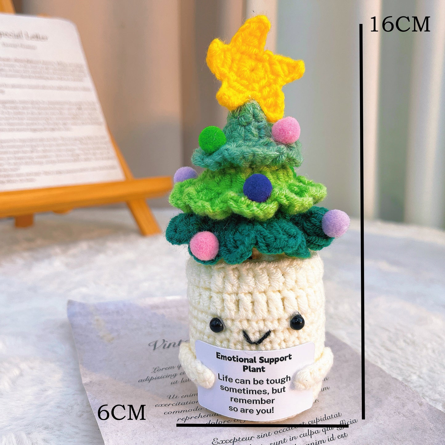 Emotional Support Crochet Christmas Tree, Handmade Xmas Holiday Festive Decor, Tabletop Ornament with Customizable Encouragement Card, Gift for Friends