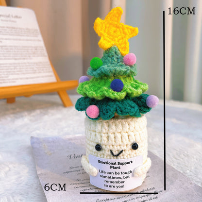 Emotional Support Crochet Christmas Tree, Handmade Xmas Holiday Festive Decor, Tabletop Ornament with Customizable Encouragement Card, Gift for Friends