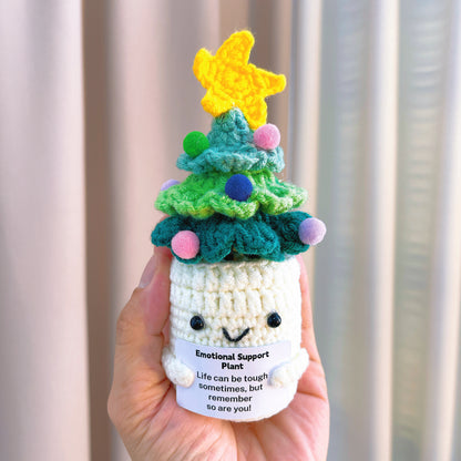 Emotional Support Crochet Christmas Tree, Handmade Xmas Holiday Festive Decor, Tabletop Ornament with Customizable Encouragement Card, Gift for Friends