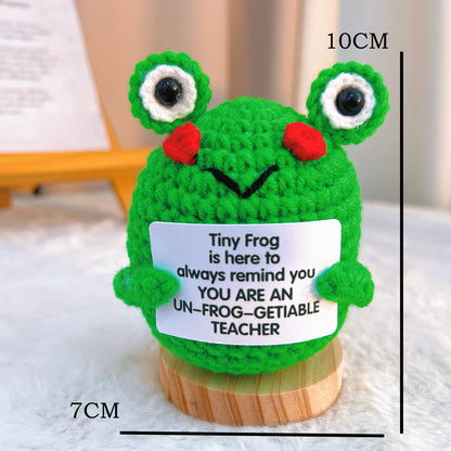 "Un-Frog-gettable Teacher" Handmade Crochet Frog with Wooden Base &amp; Customizable Card, Thank You Teacher Gift, Retirement, End of Year, Classroom Desk Decor