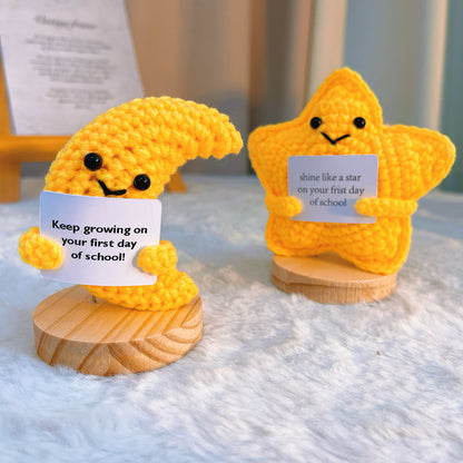 Crochet Star and Moon with Customizable Text, First Day of School Card, Nursery, Kindergarten Graduation Gift, Back to School, Teacher Student Gift