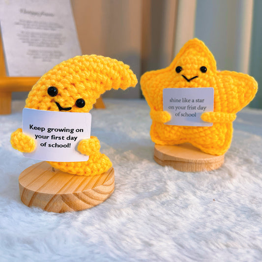 Crochet Star and Moon with Customizable Text, First Day of School Card, Nursery, Kindergarten Graduation Gift, Back to School, Teacher Student Gift