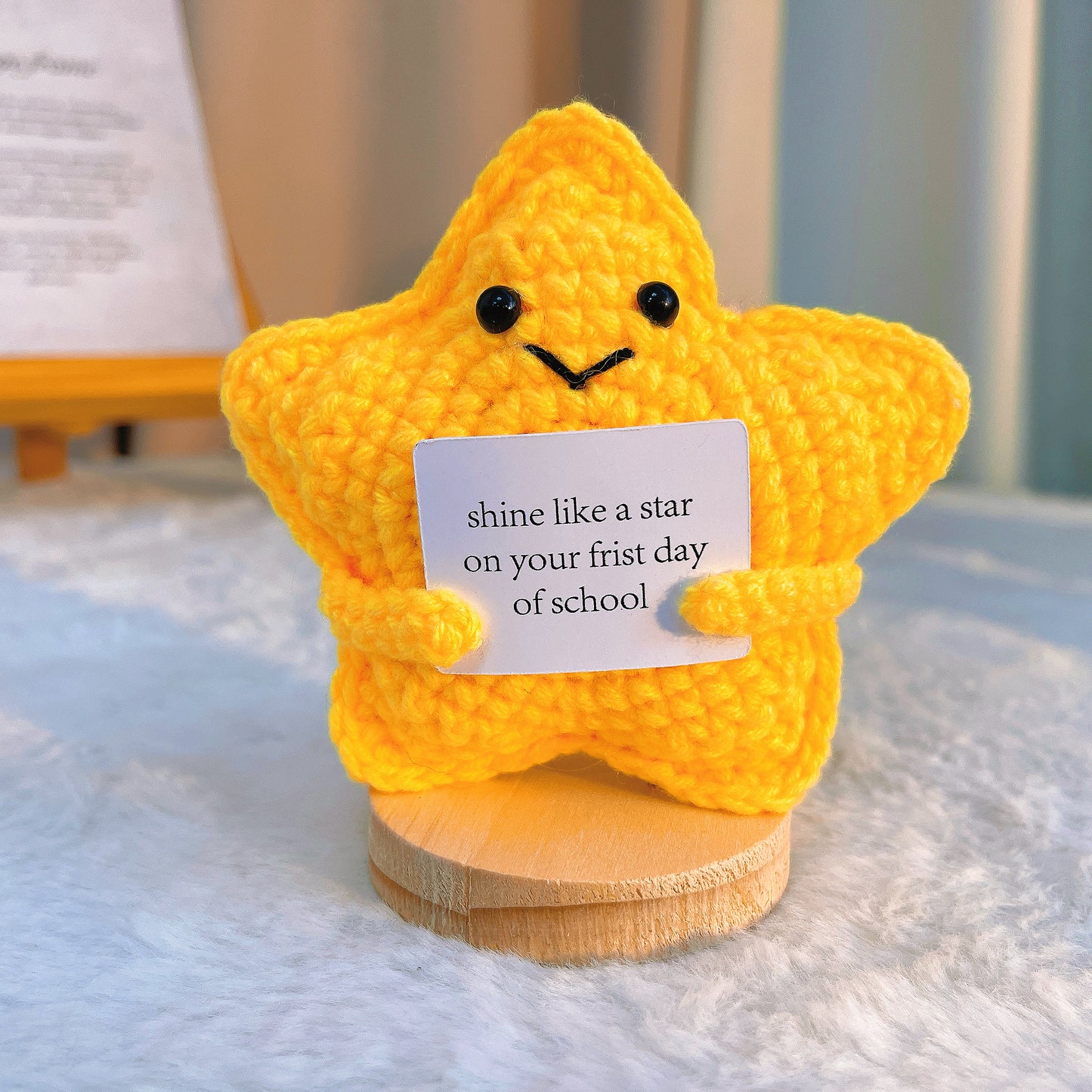 Crochet Star and Moon with Customizable Text, First Day of School Card, Nursery, Kindergarten Graduation Gift, Back to School, Teacher Student Gift