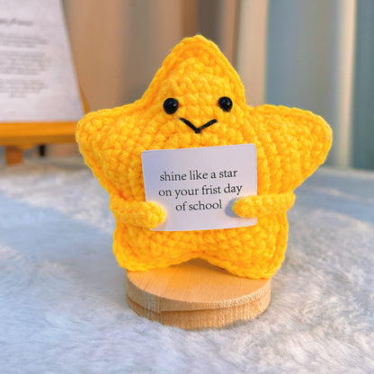 Crochet Star and Moon with Customizable Text, First Day of School Card, Nursery, Kindergarten Graduation Gift, Back to School, Teacher Student Gift